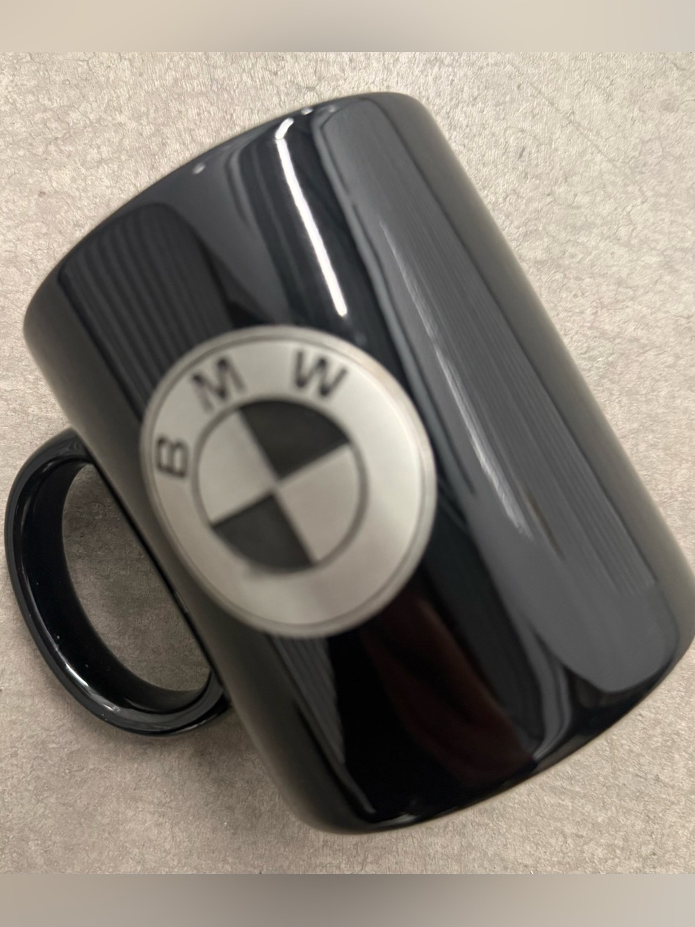 Black Ceramic Mug with Pewter BMW Logo